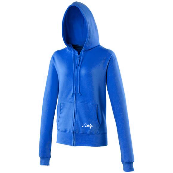 Sweat Shirt Capuche Zippé Femme Bleu Foncé logo Blanc Face