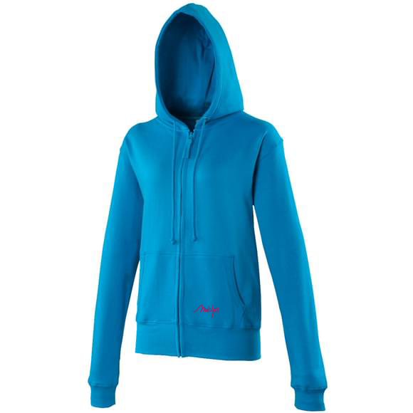 sweat shirt avec capuche modele femme Micyo couleur Bleu logo Rose Foncé