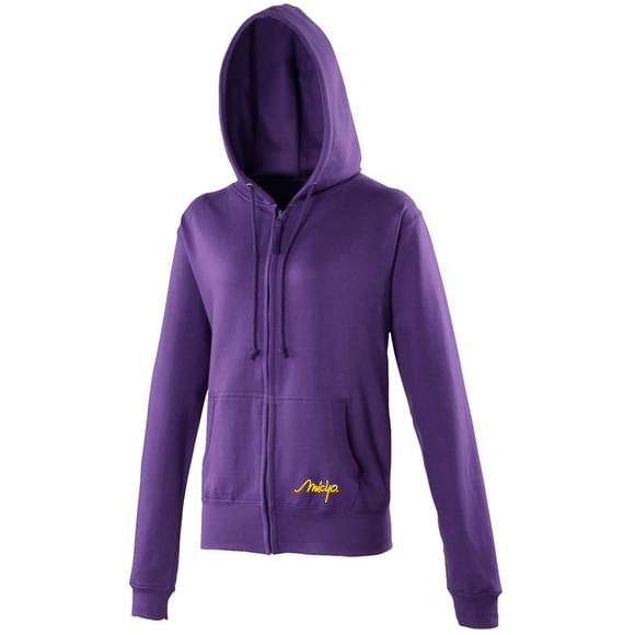 sweat shirt avec capuche modele femme Micyo couleur violet avec logo jaune - vue : Face